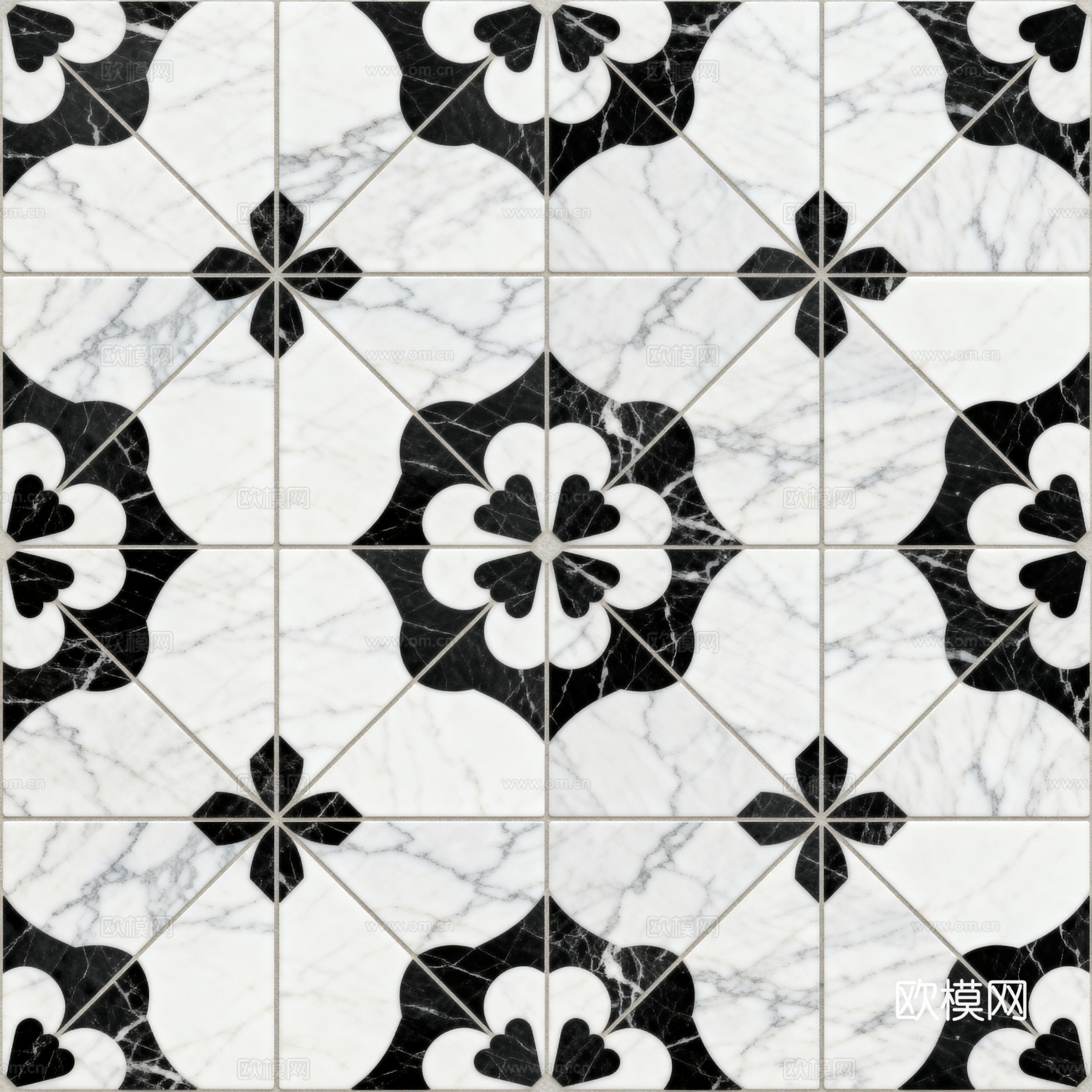 轻奢 黑白石材拼花 几何水刀石材拼花地砖 石材马赛克 花砖