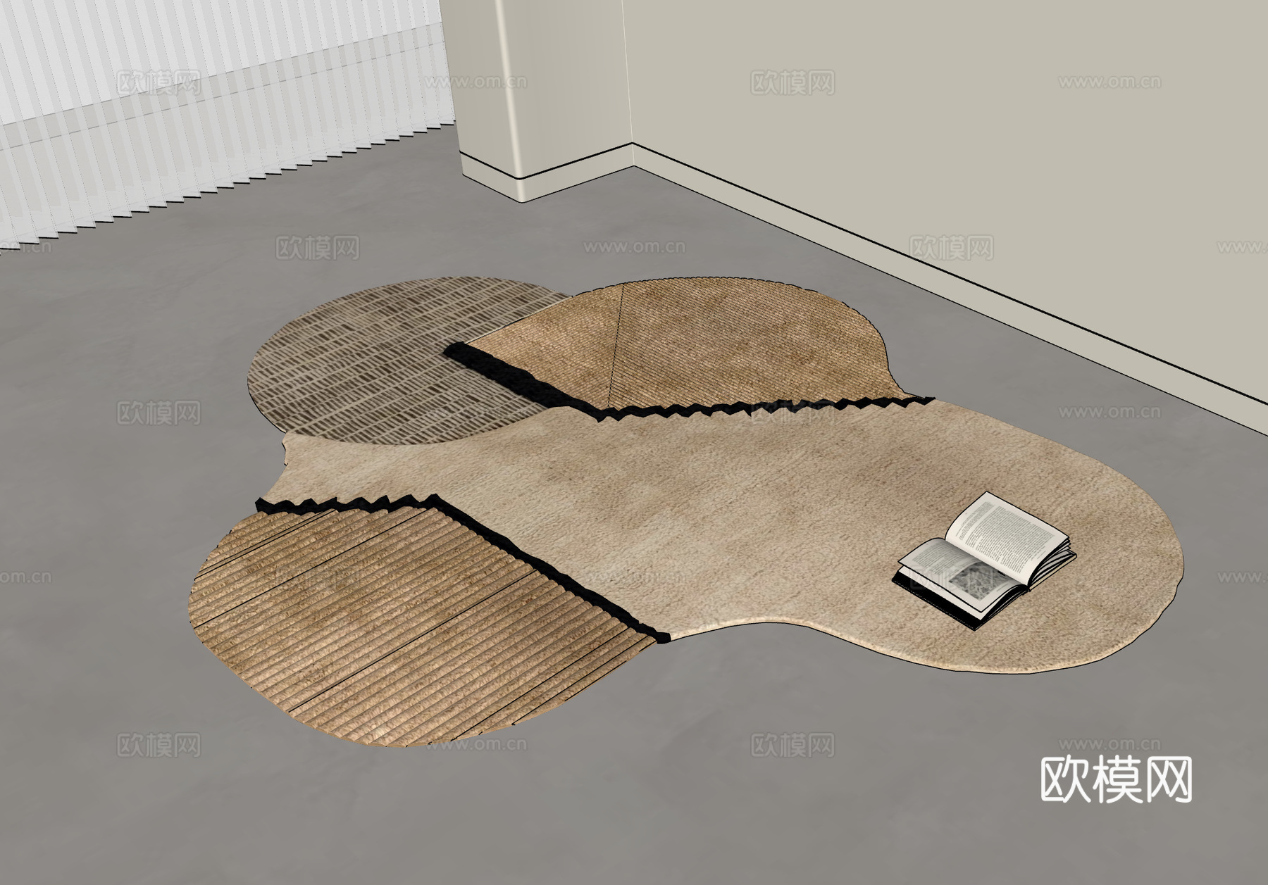 现代中古风几何拼接纹理地毯su模型