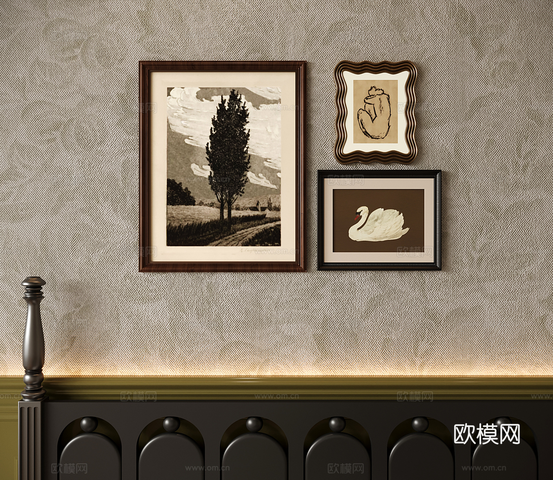 法式复古装饰画 挂画 植物画 动物画su模型