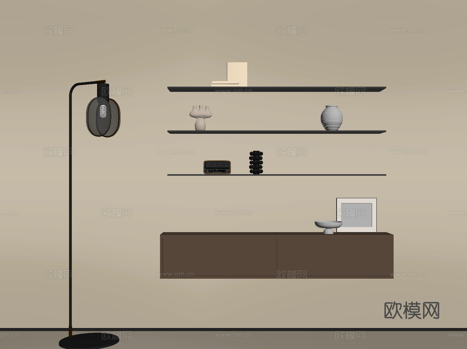 现代书架 落地灯su模型