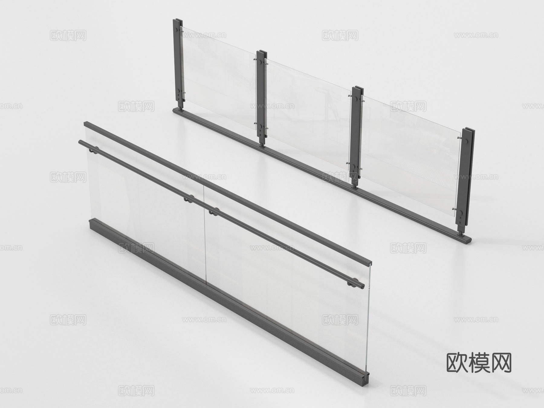 现代玻璃栏杆 玻璃护栏 玻璃围栏 阳台护栏su模型