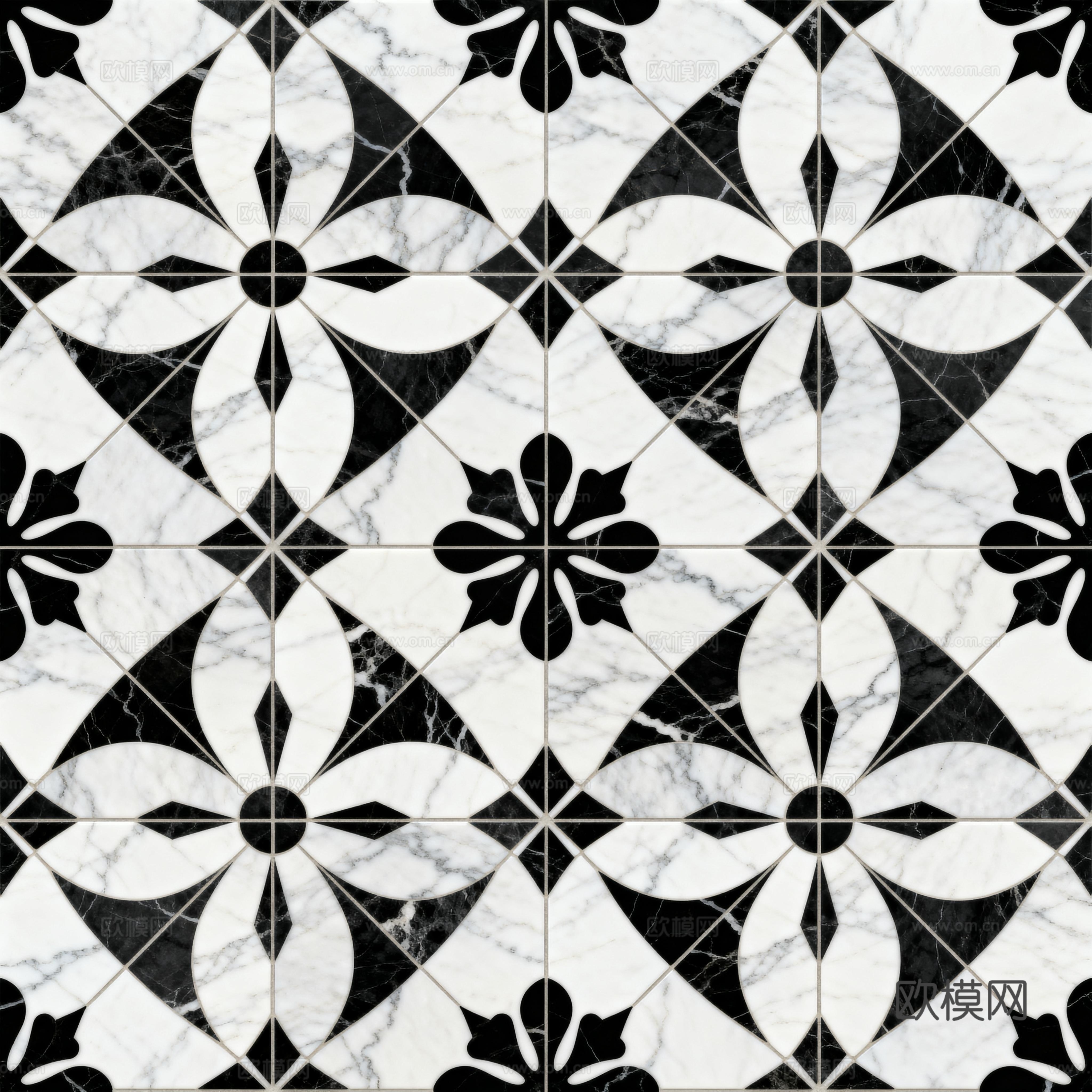 现代 黑白石材拼花 几何水刀石材拼花地砖 石材马赛克 花砖
