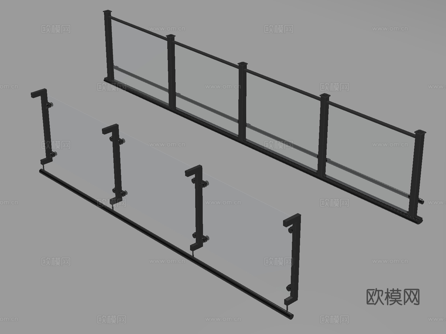 现代围栏护栏 玻璃栏杆 护栏 扶手 阳台护栏su模型