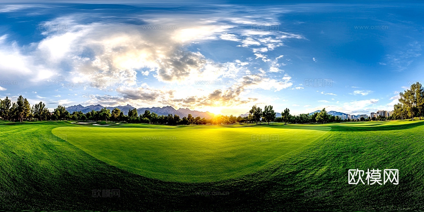 现代户外_蓝天白云远山全景