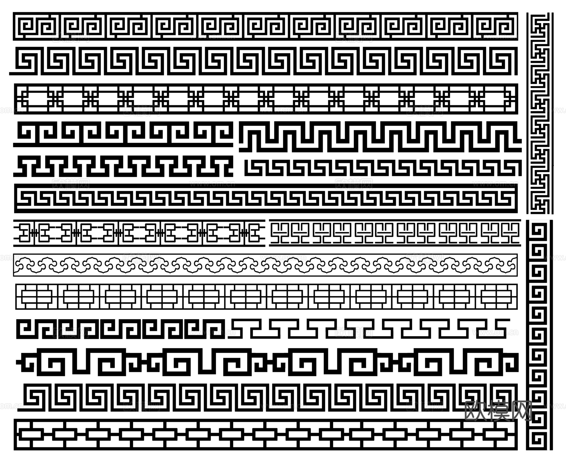 回形纹PSD免抠仿古雕花窗格角花圈边花纹花边雕刻古建装饰花雕