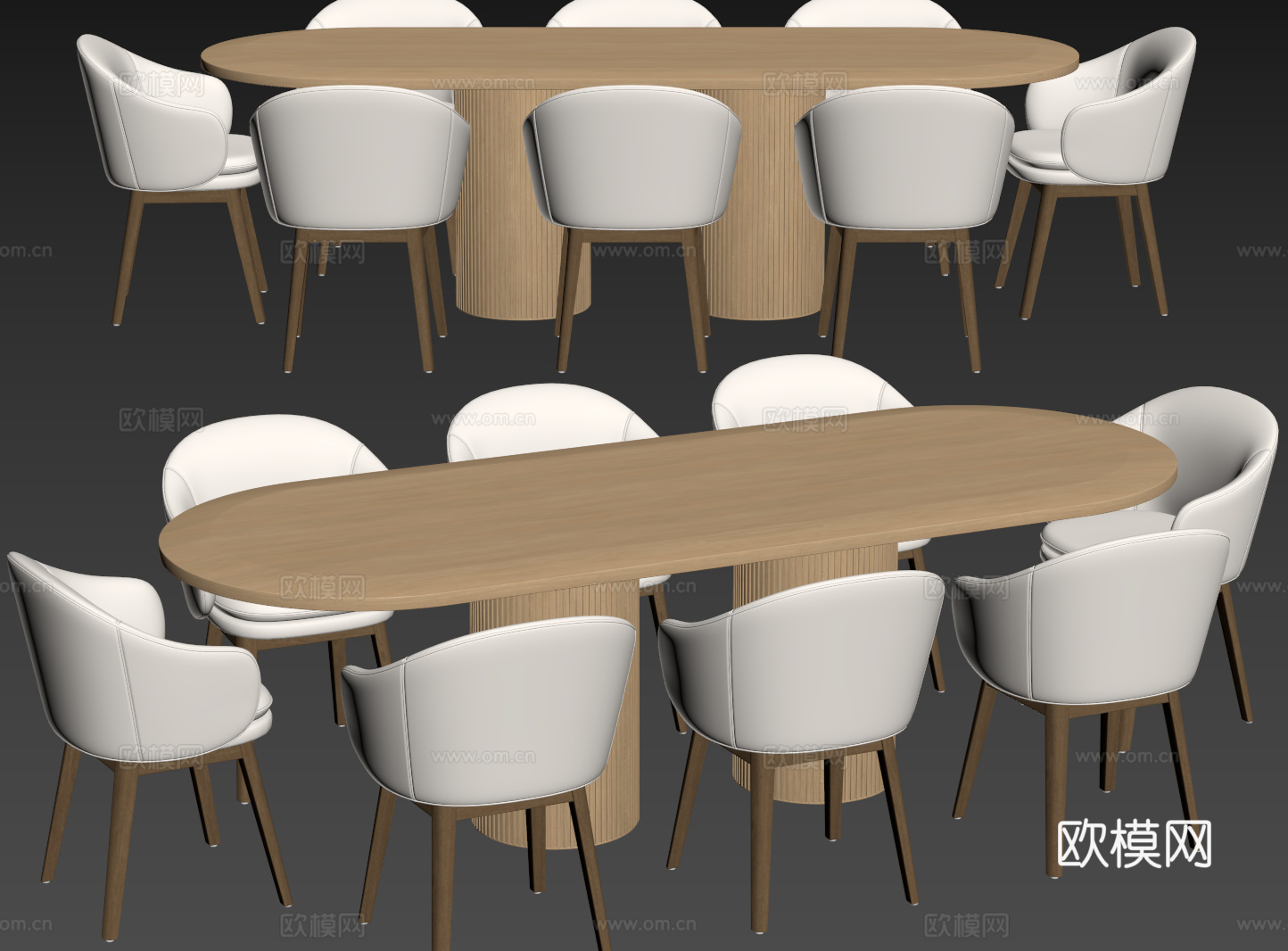 奶油风桌椅组合 餐桌组合 餐桌 长桌 休闲桌椅su模型