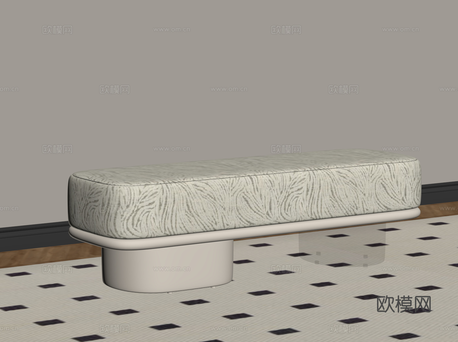 现代奶油风床尾凳 换鞋凳su模型