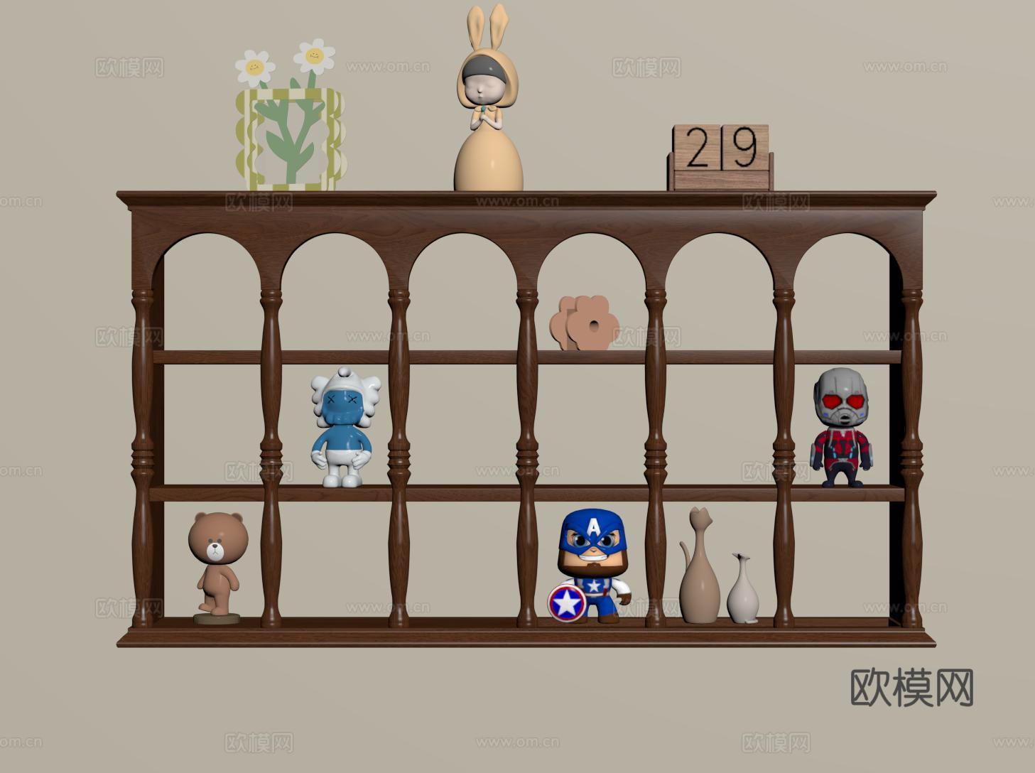 法式手办置物架 中古收纳架 展示架 装饰架su模型