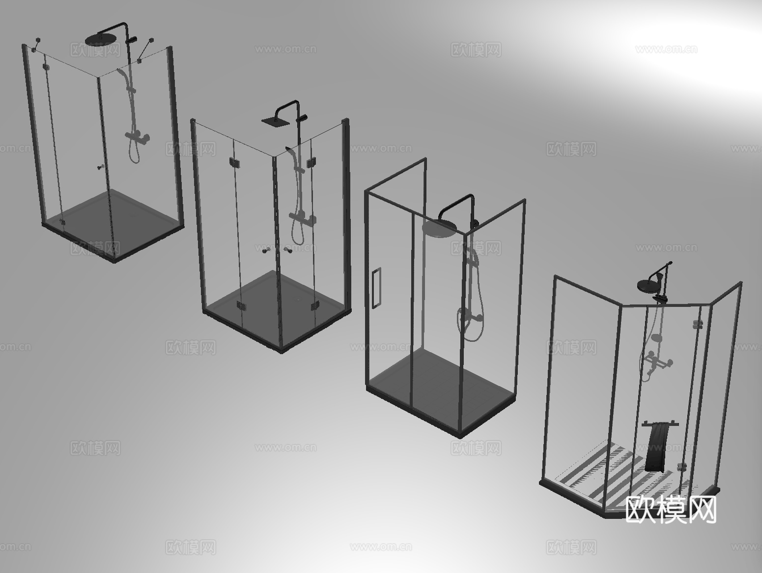 现代淋浴房 淋浴间 花洒淋浴 玻璃隔断su模型