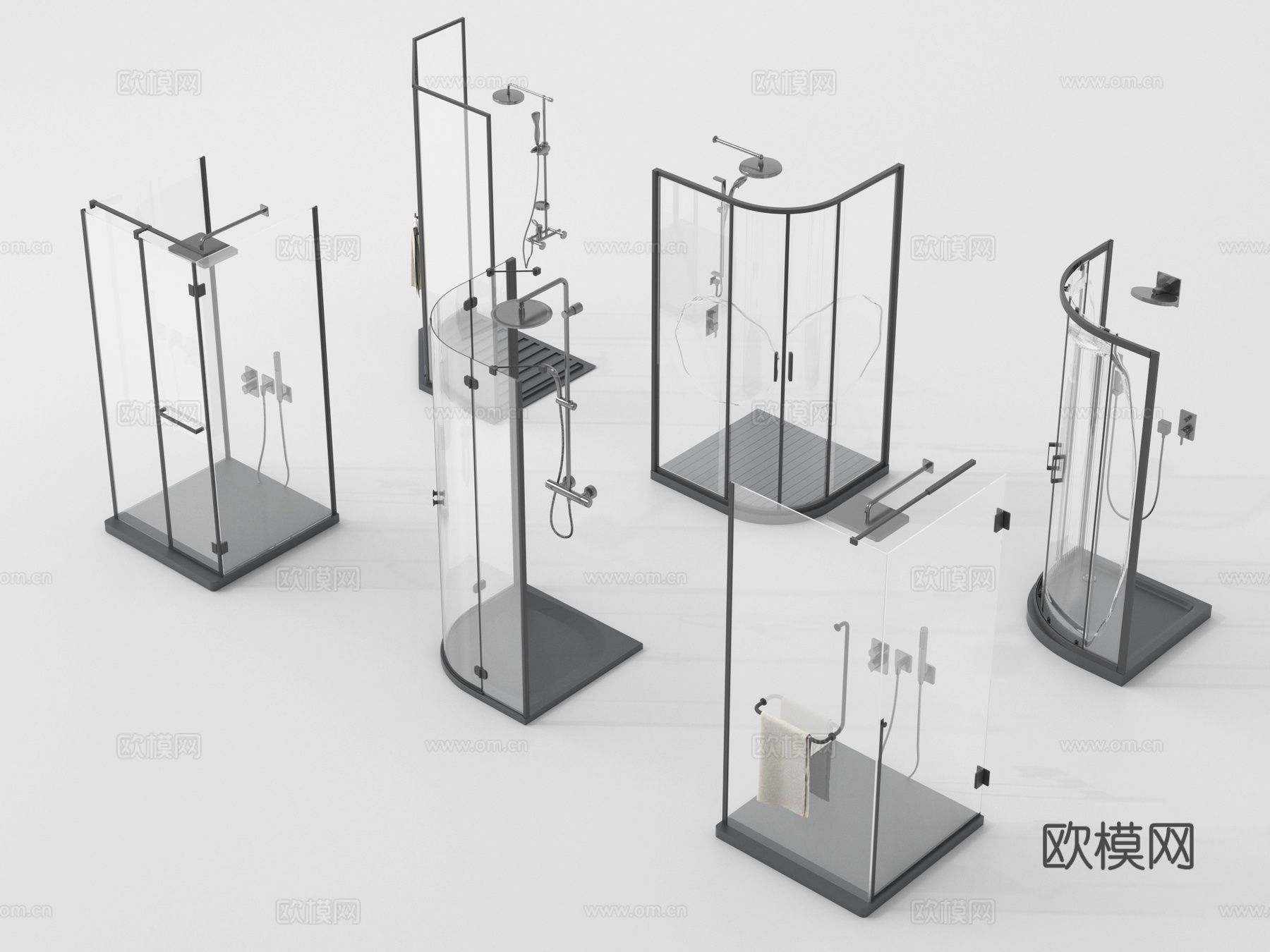 现代淋浴房 淋浴间 花洒淋浴 玻璃隔断su模型