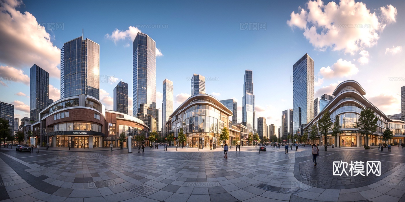 城市商业街日景_城市商业街街景_城市商业街_商场购物中心街景