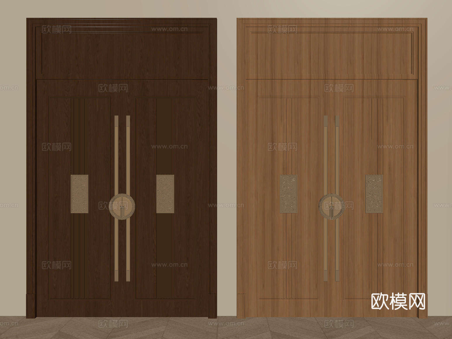 新中式双开门 平开门 入户门 通顶门su模型