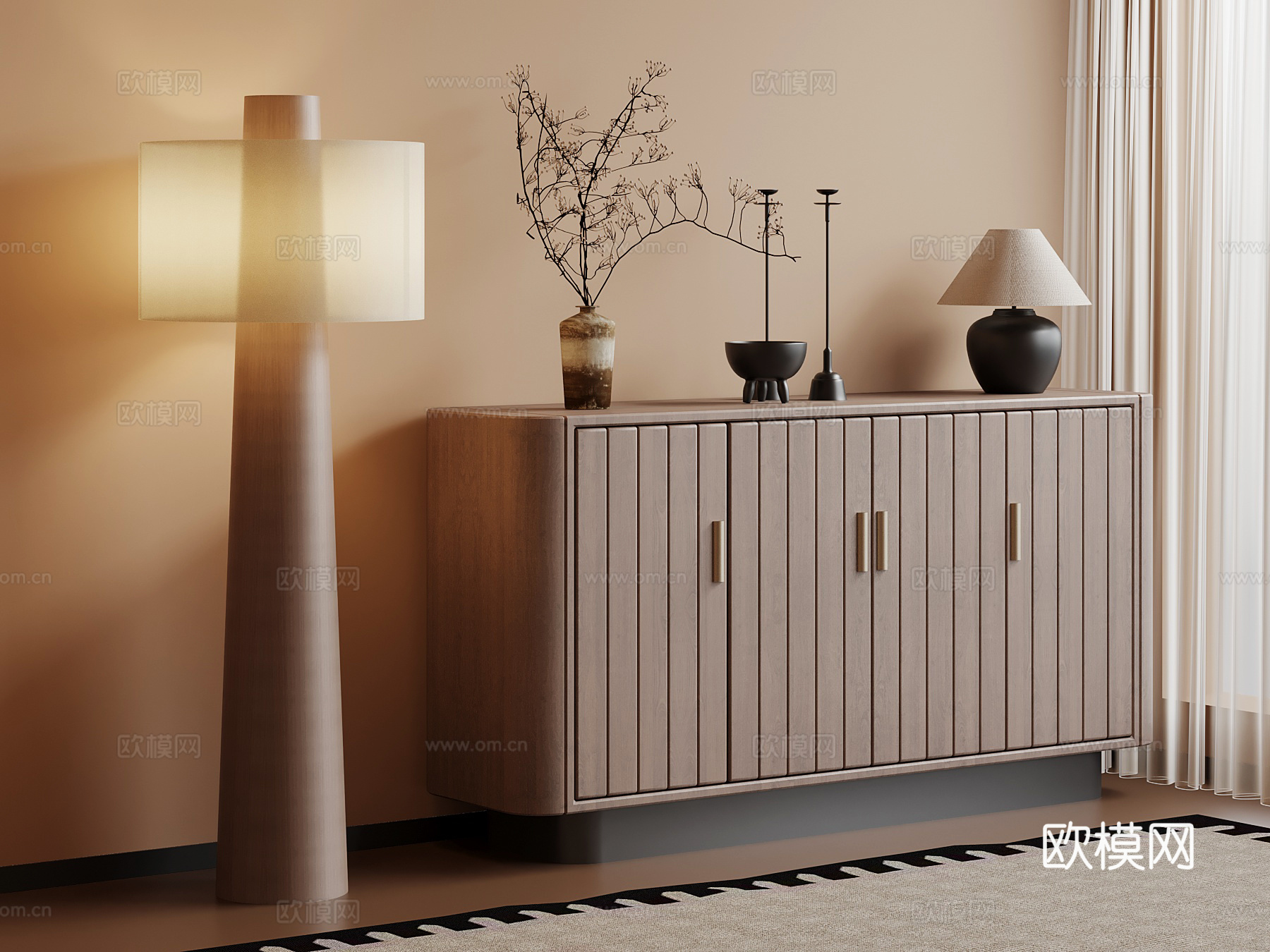 中古风玄关柜 边柜su模型