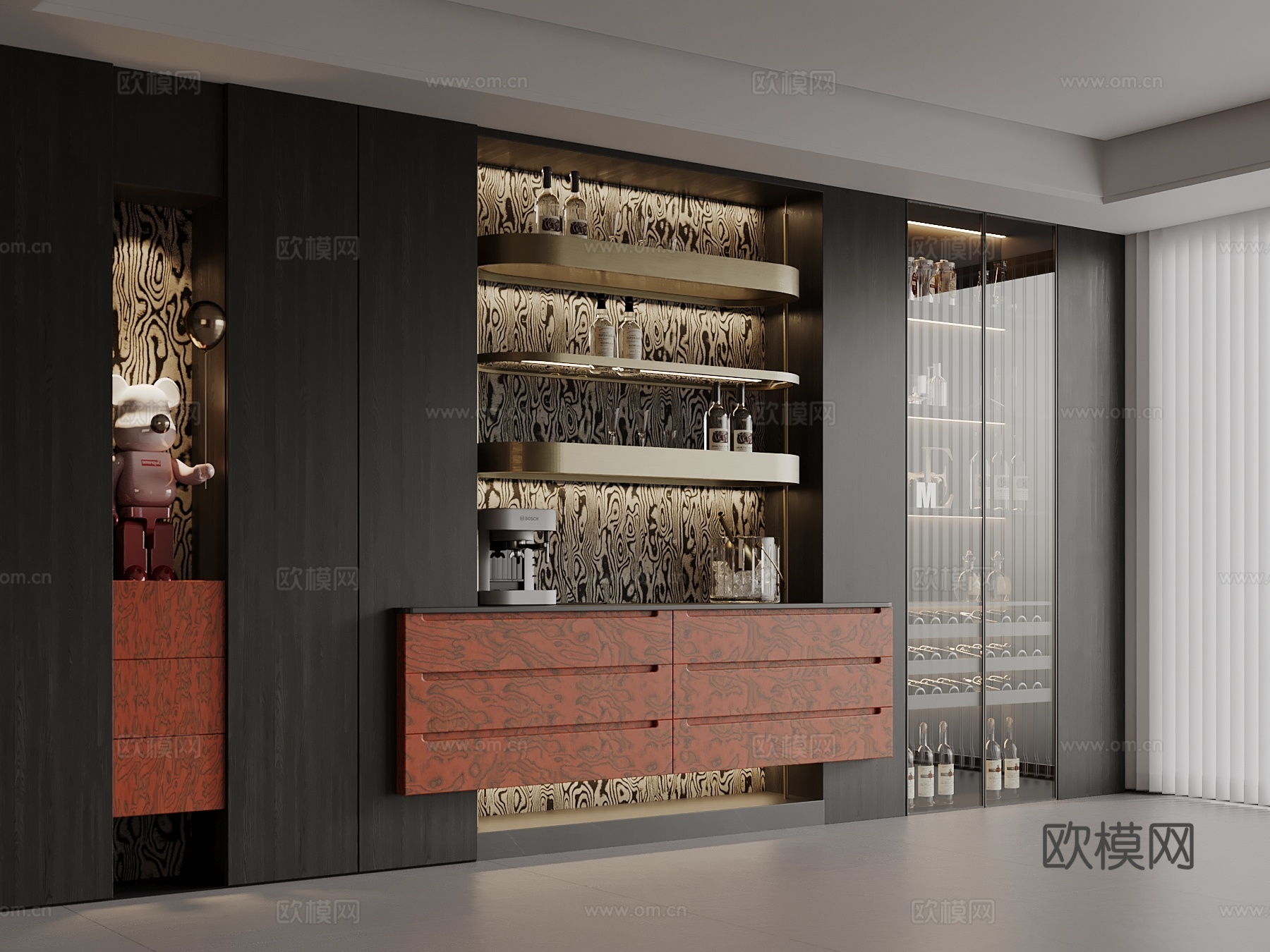 现代酒柜 餐边柜 酒架su模型