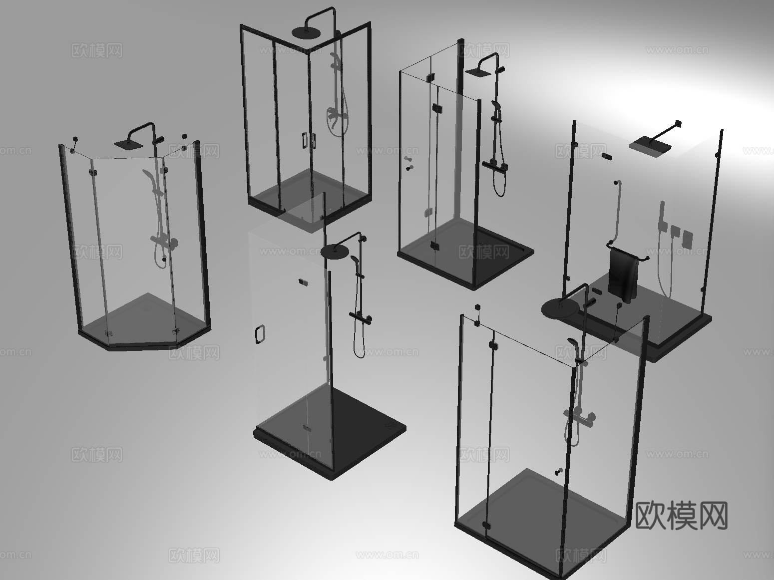 现代淋浴房 淋浴间 花洒淋浴 玻璃隔断su模型