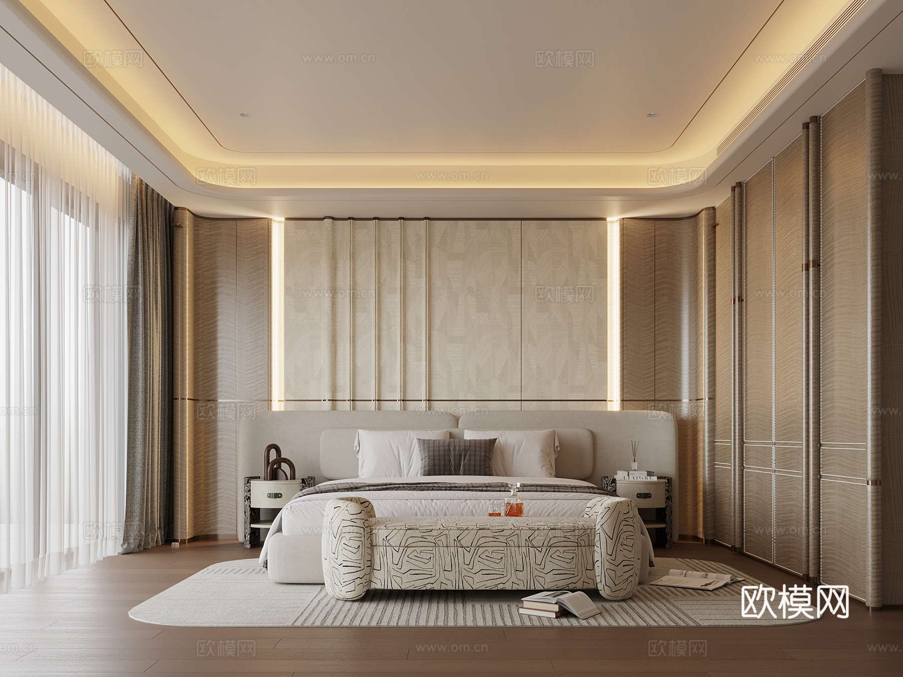 现代卧室 双人床 衣柜su模型