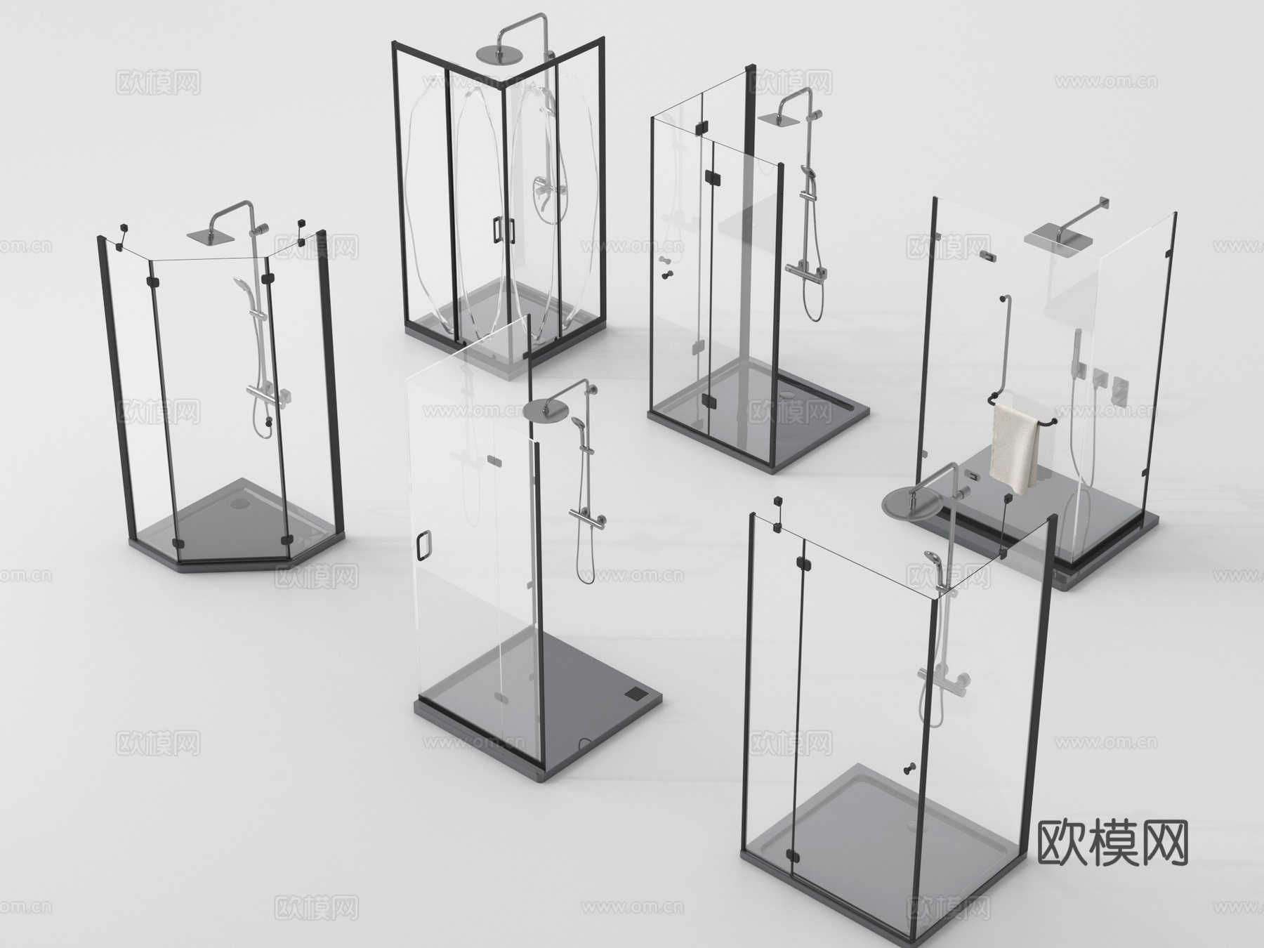 现代淋浴房 淋浴间 花洒淋浴 玻璃隔断su模型