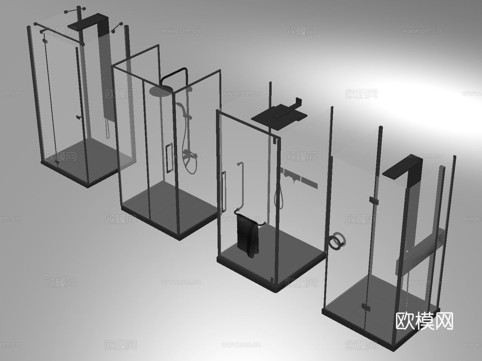 现代淋浴房 淋浴间 花洒淋浴 玻璃隔断su模型su模型