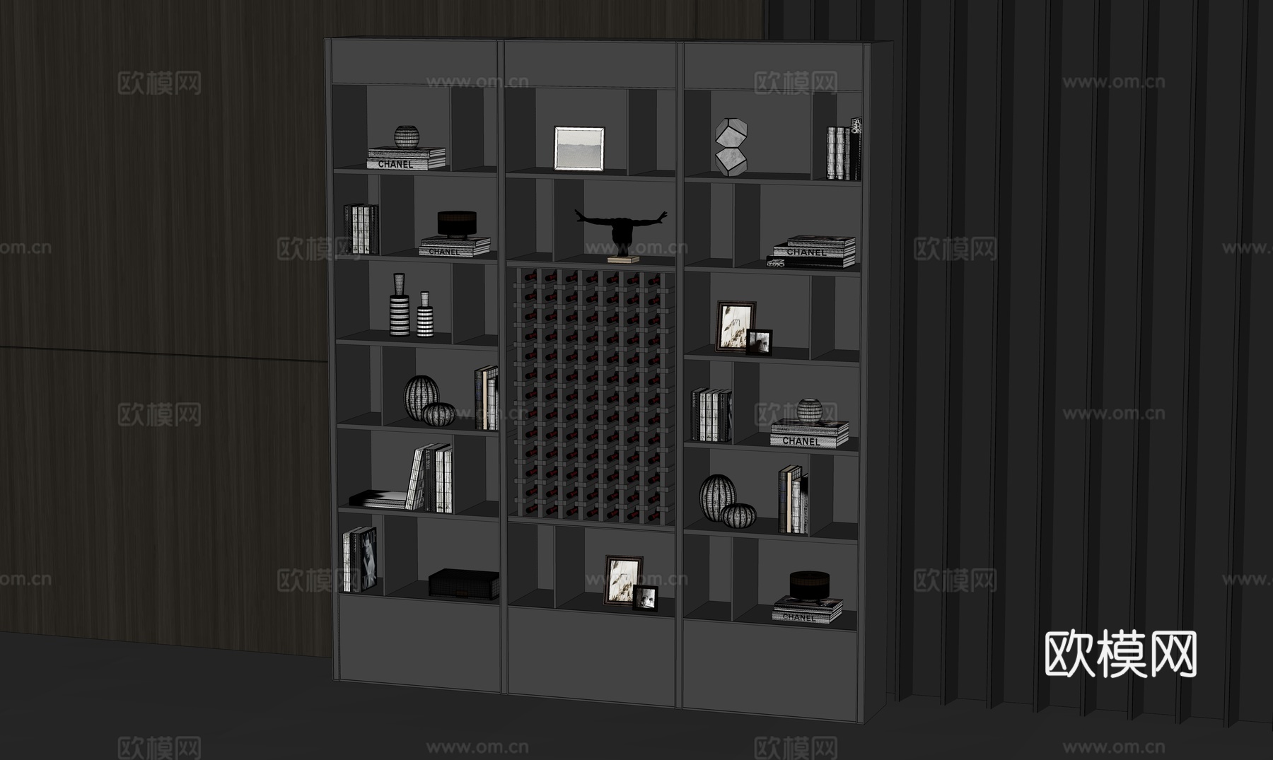 现代中式书柜酒柜su模型