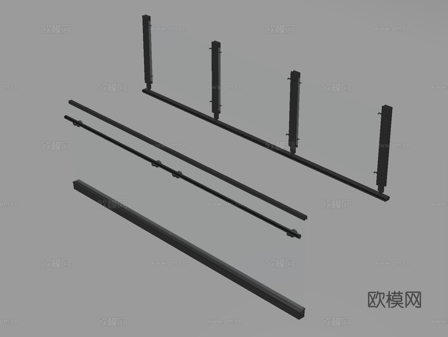 现代玻璃栏杆 玻璃护栏 玻璃围栏 阳台护栏su模型