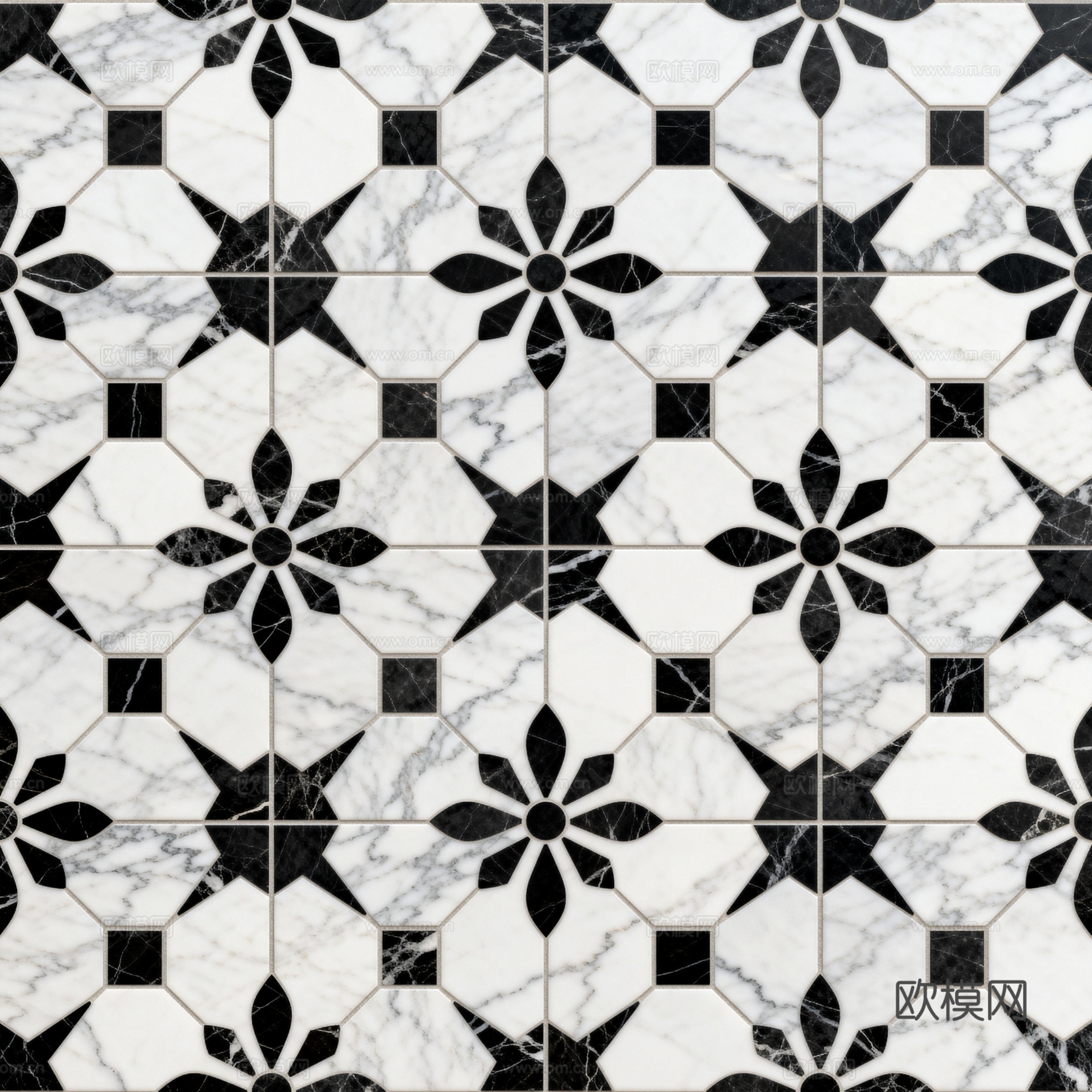 轻奢 黑白石材拼花 几何水刀石材拼花地砖 石材马赛克 花砖