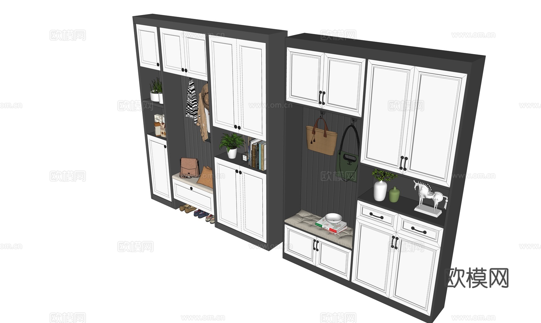 现代鞋柜组合su模型