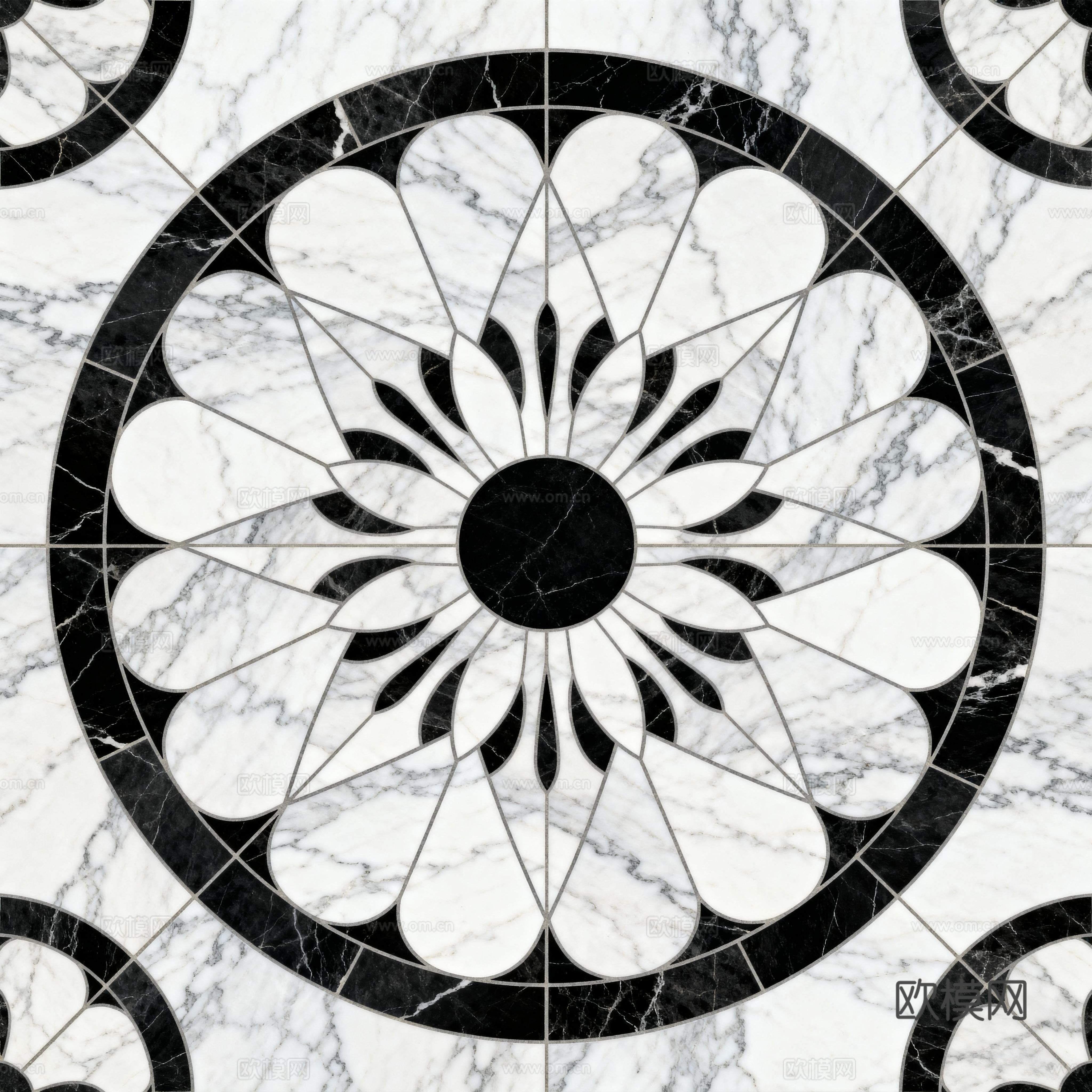 轻奢黑白拼花大理石 黑白石材圆形拼花 玄关圆形拼花