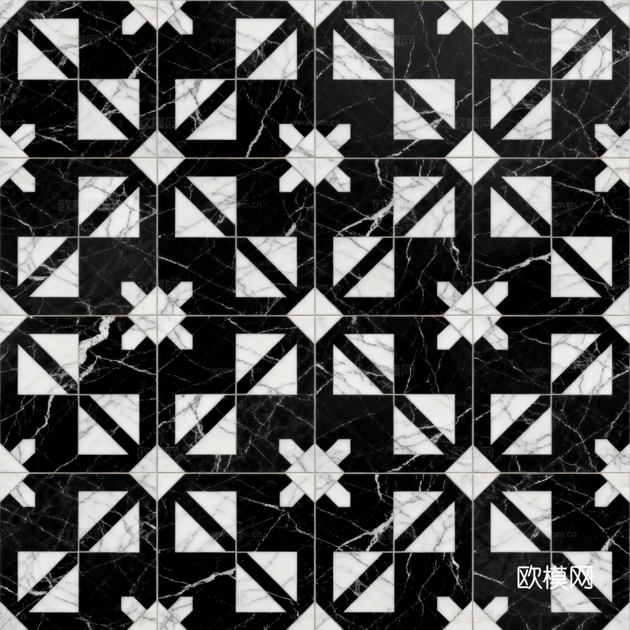 现代 黑白石材拼花 几何水刀石材拼花地砖 石材马赛克 花砖