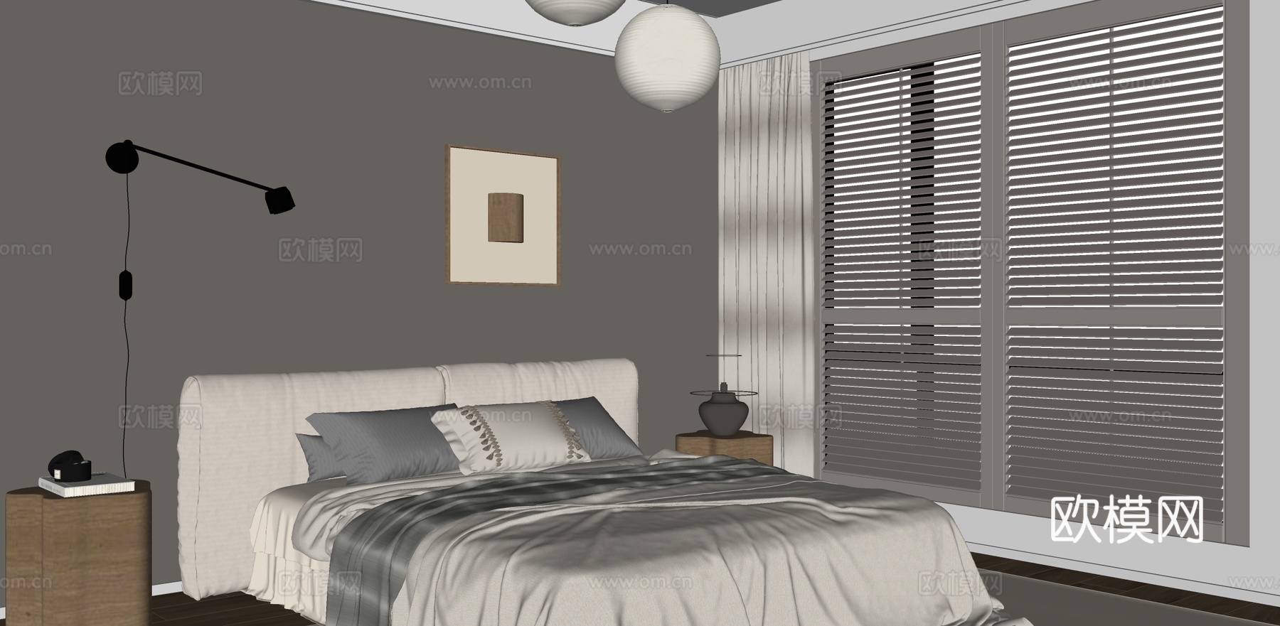 现代中古卧室su模型