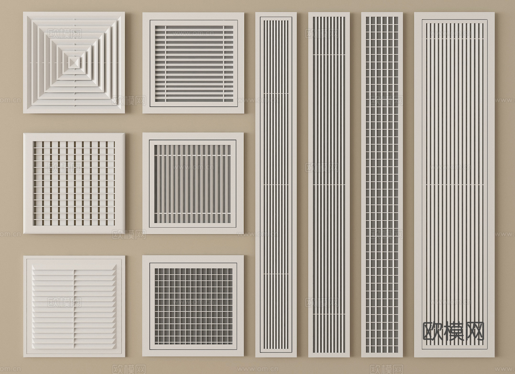 现代空调出风口 中央空调出风口 排风口 换气扇su模型