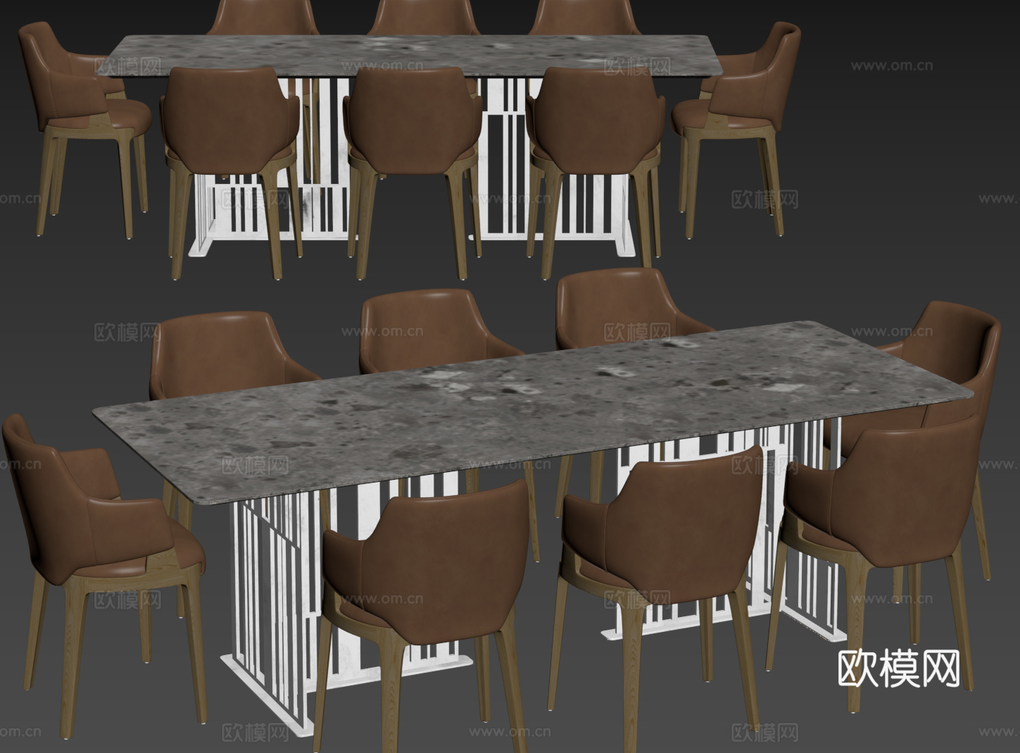 现代桌椅组合 餐桌组合 大理石餐桌 长桌 休闲桌椅su模型
