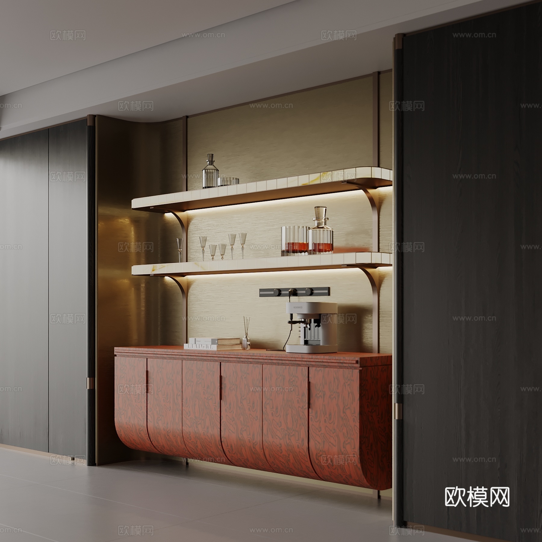 现代酒柜 餐边柜 酒架su模型