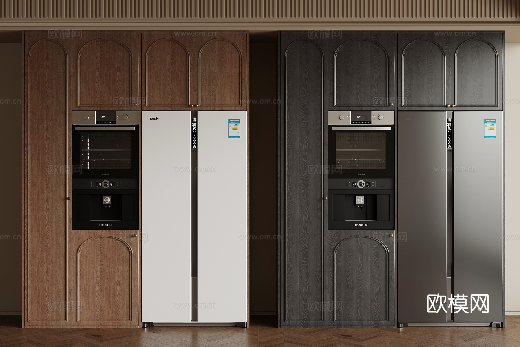 法式复古风冰箱柜 橱柜su模型