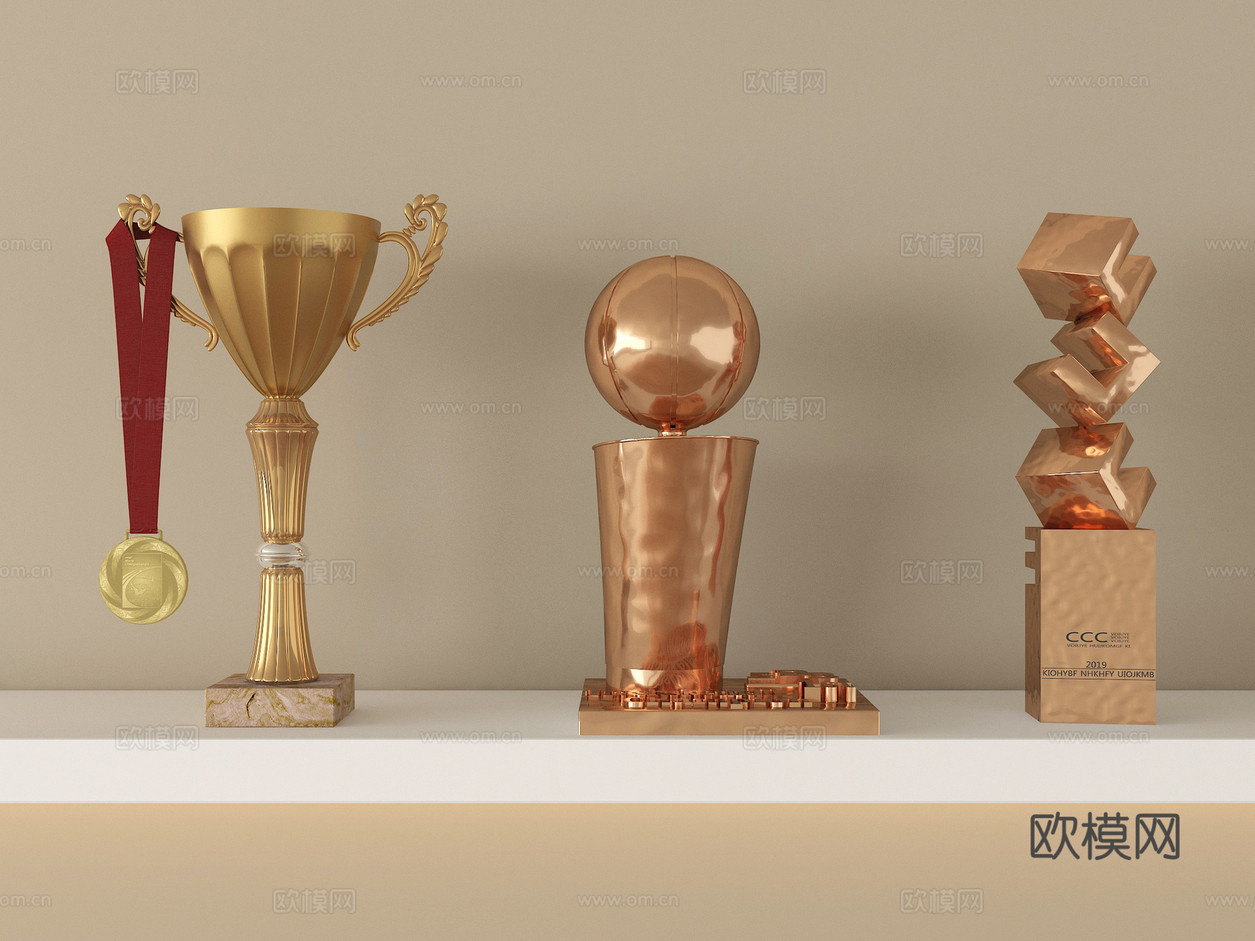 现代奖杯 奖牌 摆件su模型