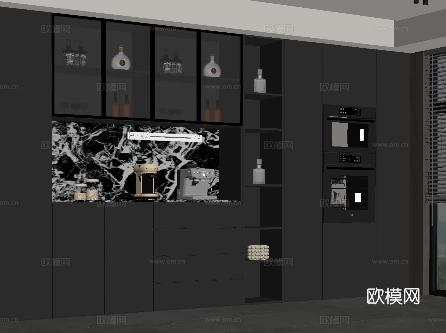 现代意式酒柜 餐边柜 橱柜su模型