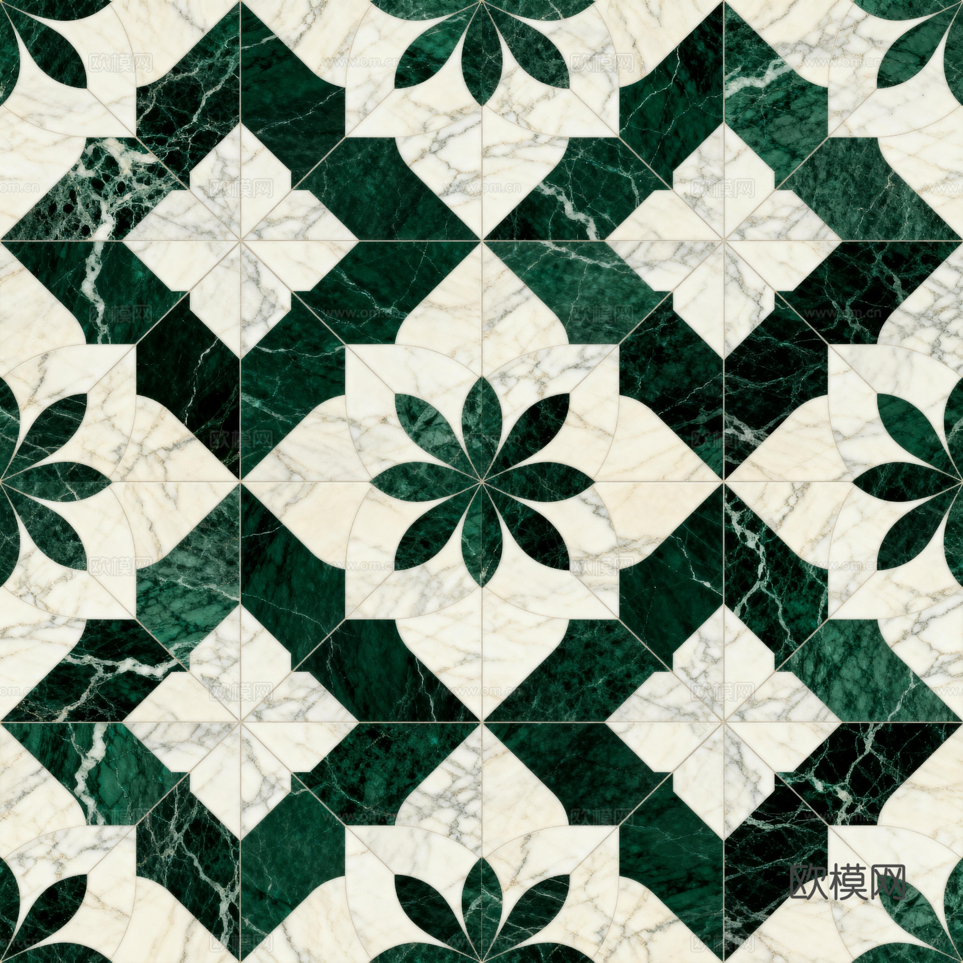 轻奢绿白色石材拼花 花卉水切刀拼花石材 绿色石材拼花马赛克