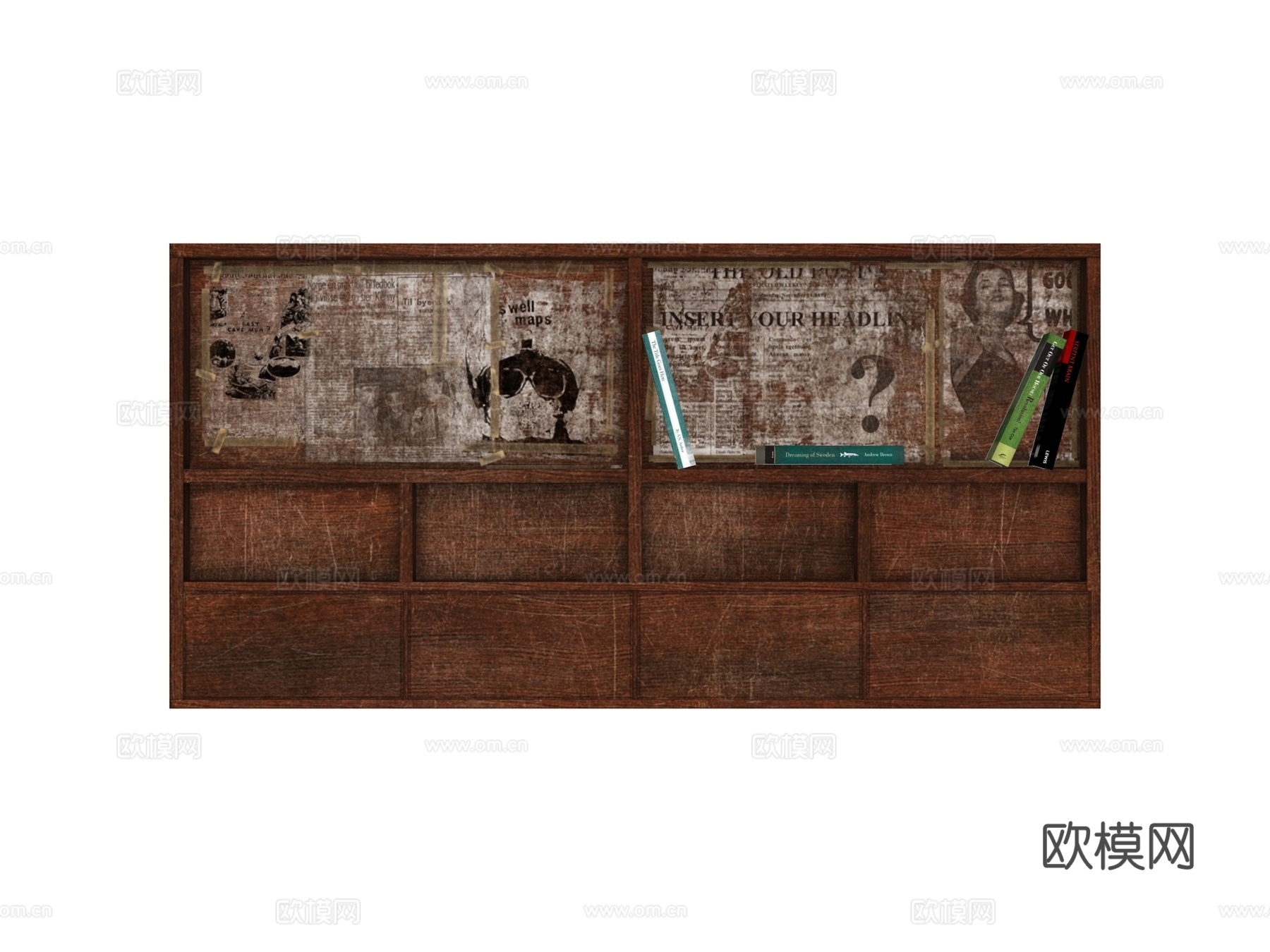 复古中古书架置物架su模型