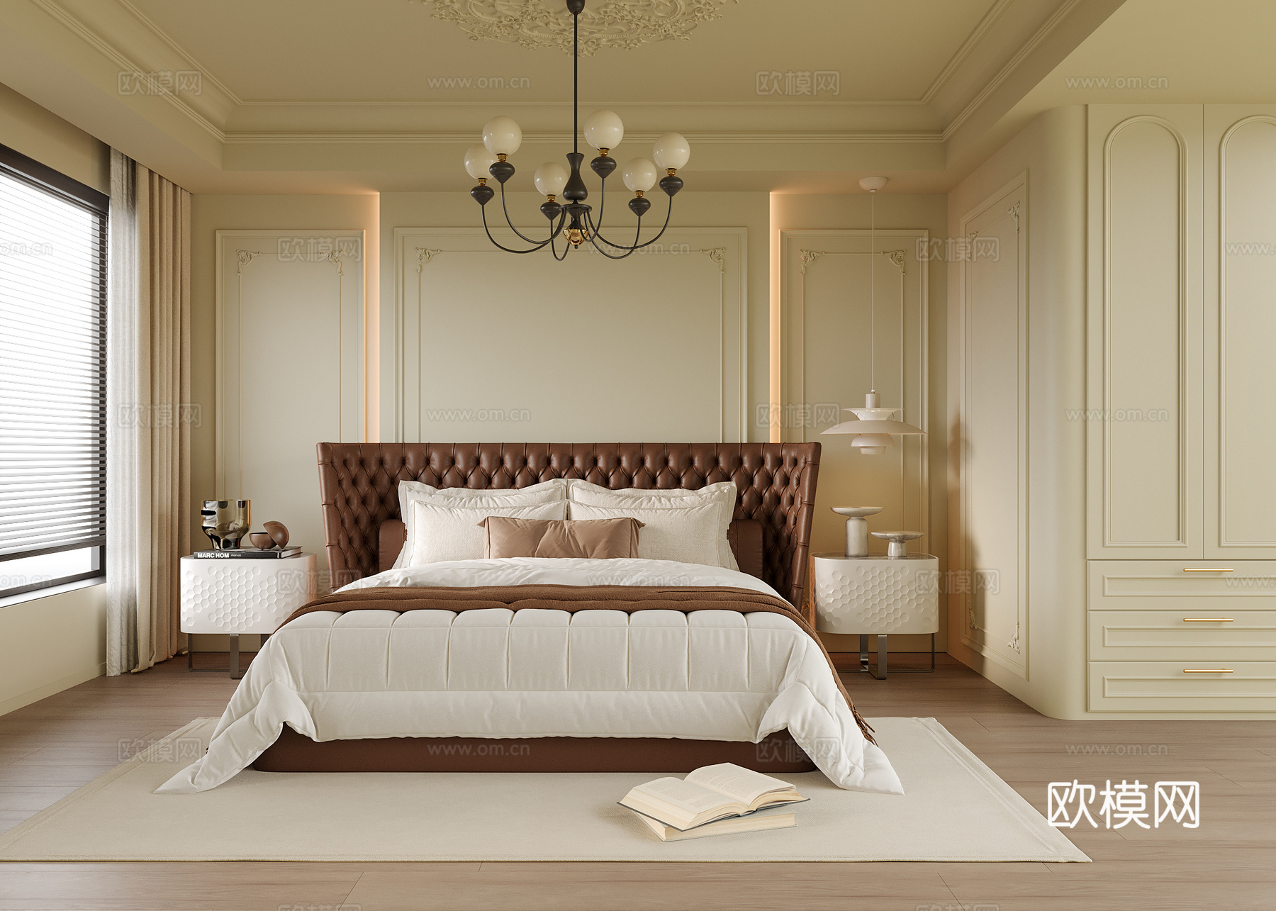 现代卧室 双人床 床头柜su模型