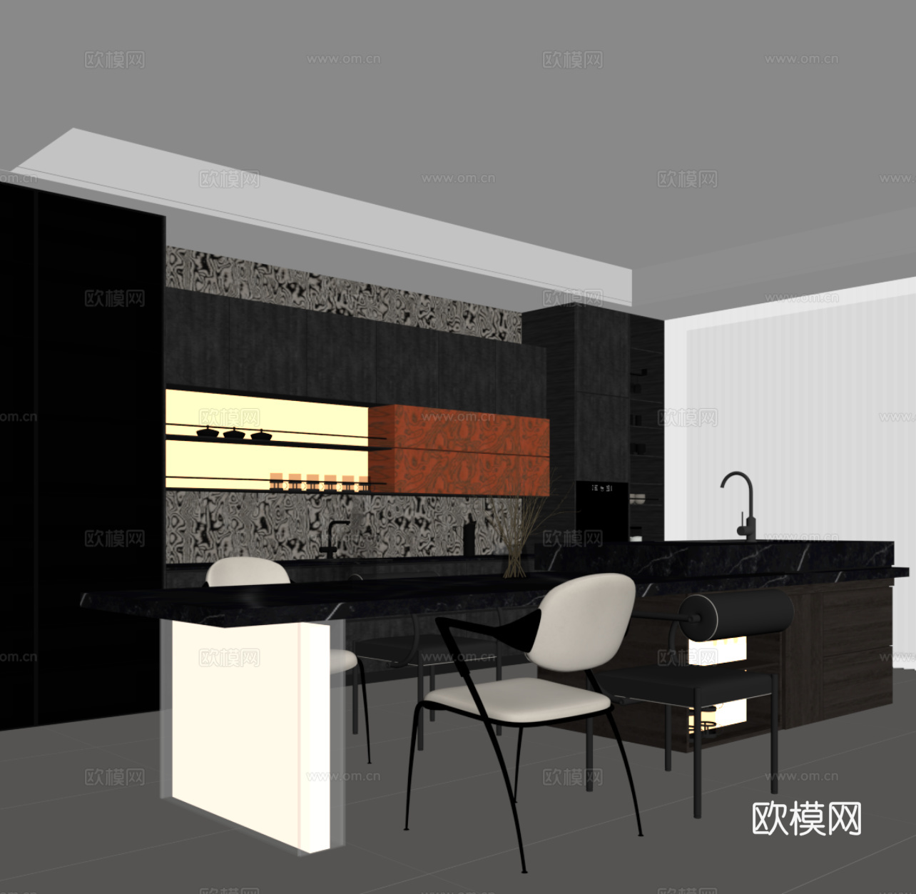 现代餐厅 酒柜 餐边柜 酒架su模型