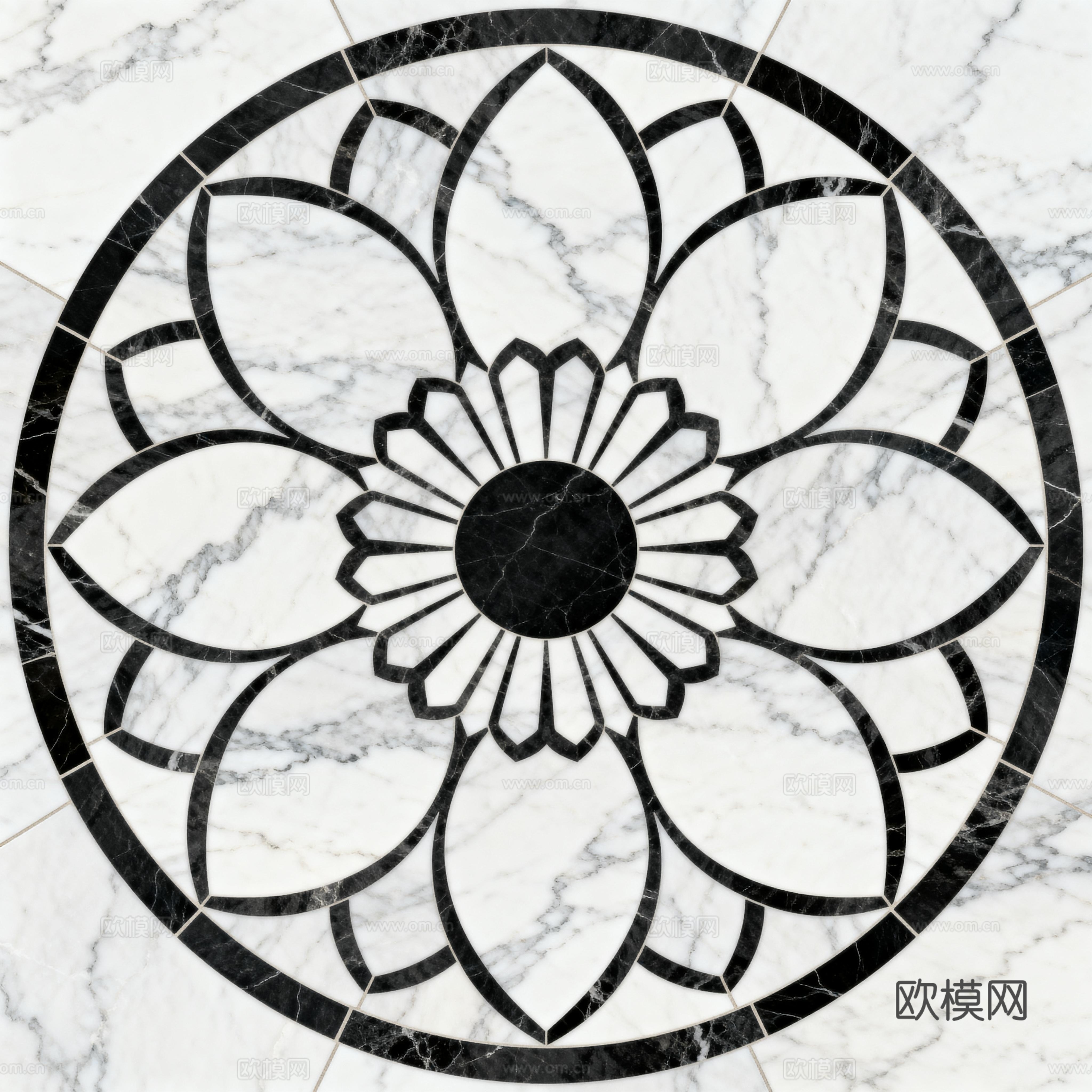 轻奢黑白拼花大理石 黑白石材圆形拼花 玄关圆形拼花