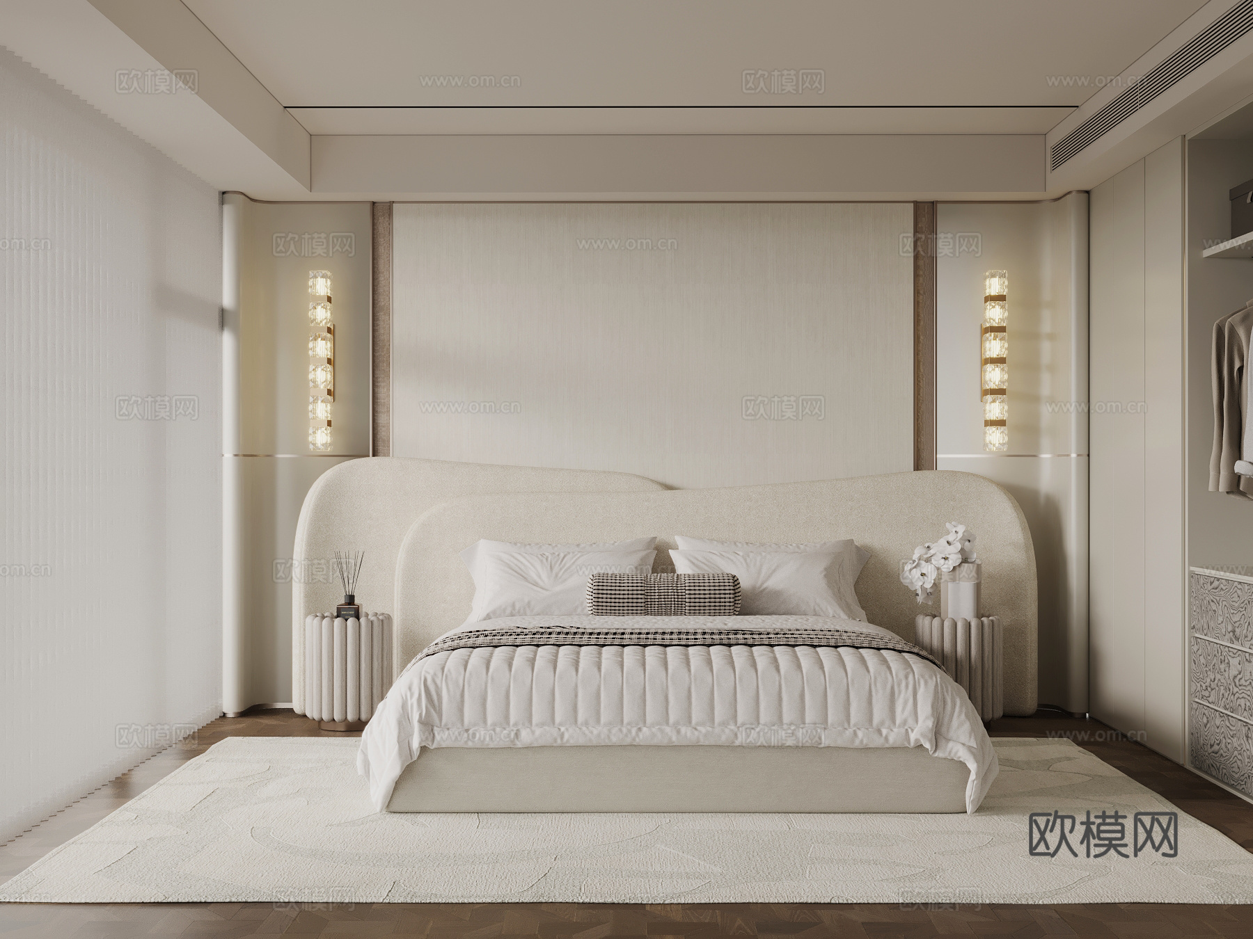 现代卧室双人床su模型