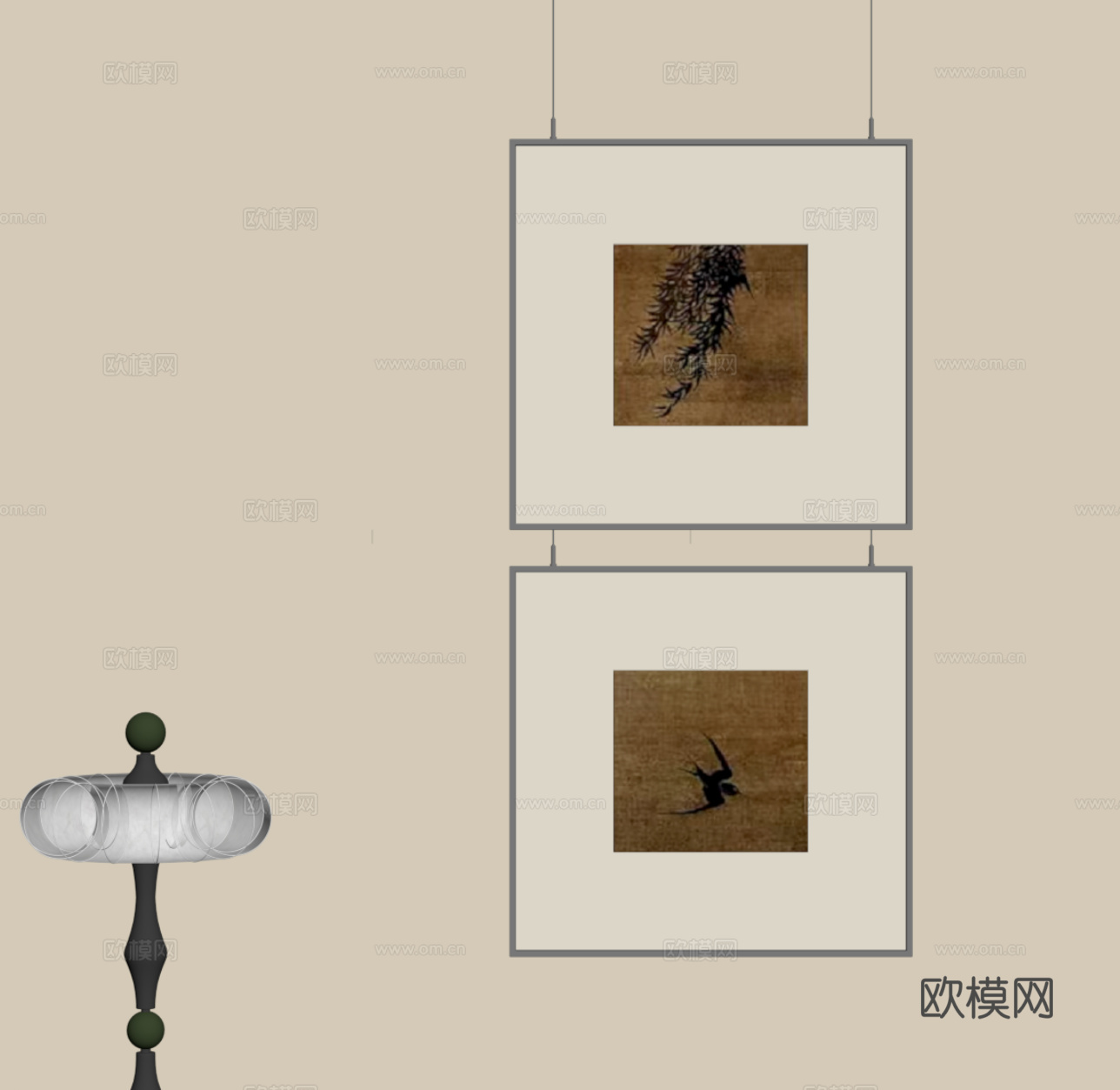 现代装饰画  中古风装饰画su模型下载（渲染图2）