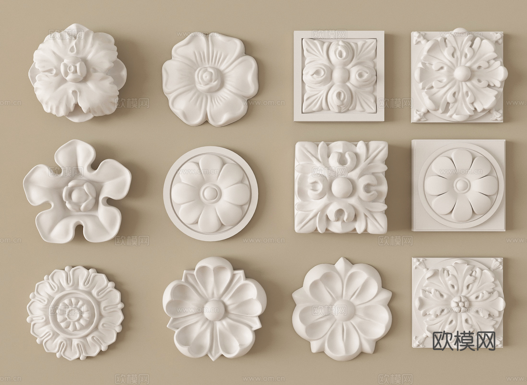 现代石膏雕花 灯盘 石膏吊灯底座su模型