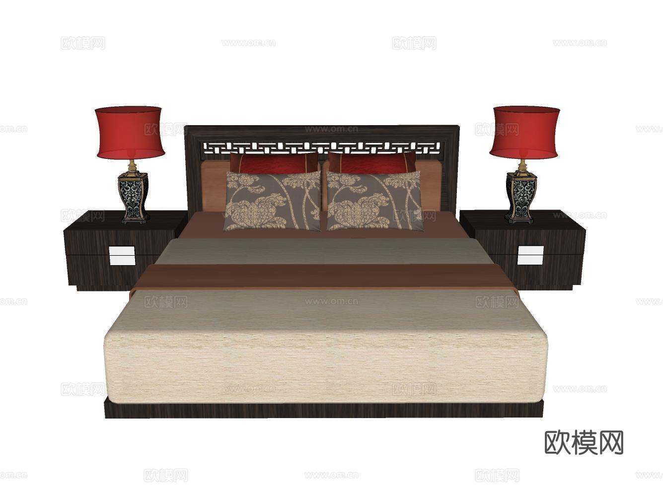 双人床su模型