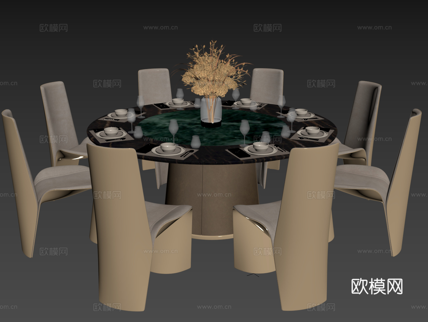 现代轻奢餐桌椅组合 会所餐桌椅 包间餐桌椅 酒店餐桌椅 圆桌su模型