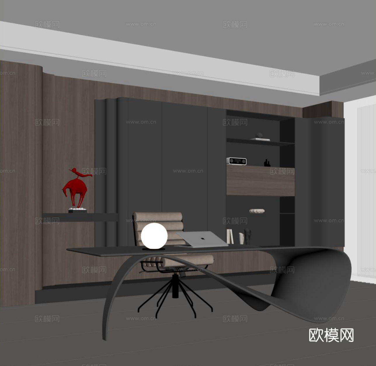 现代书柜 书桌椅 书柜su模型