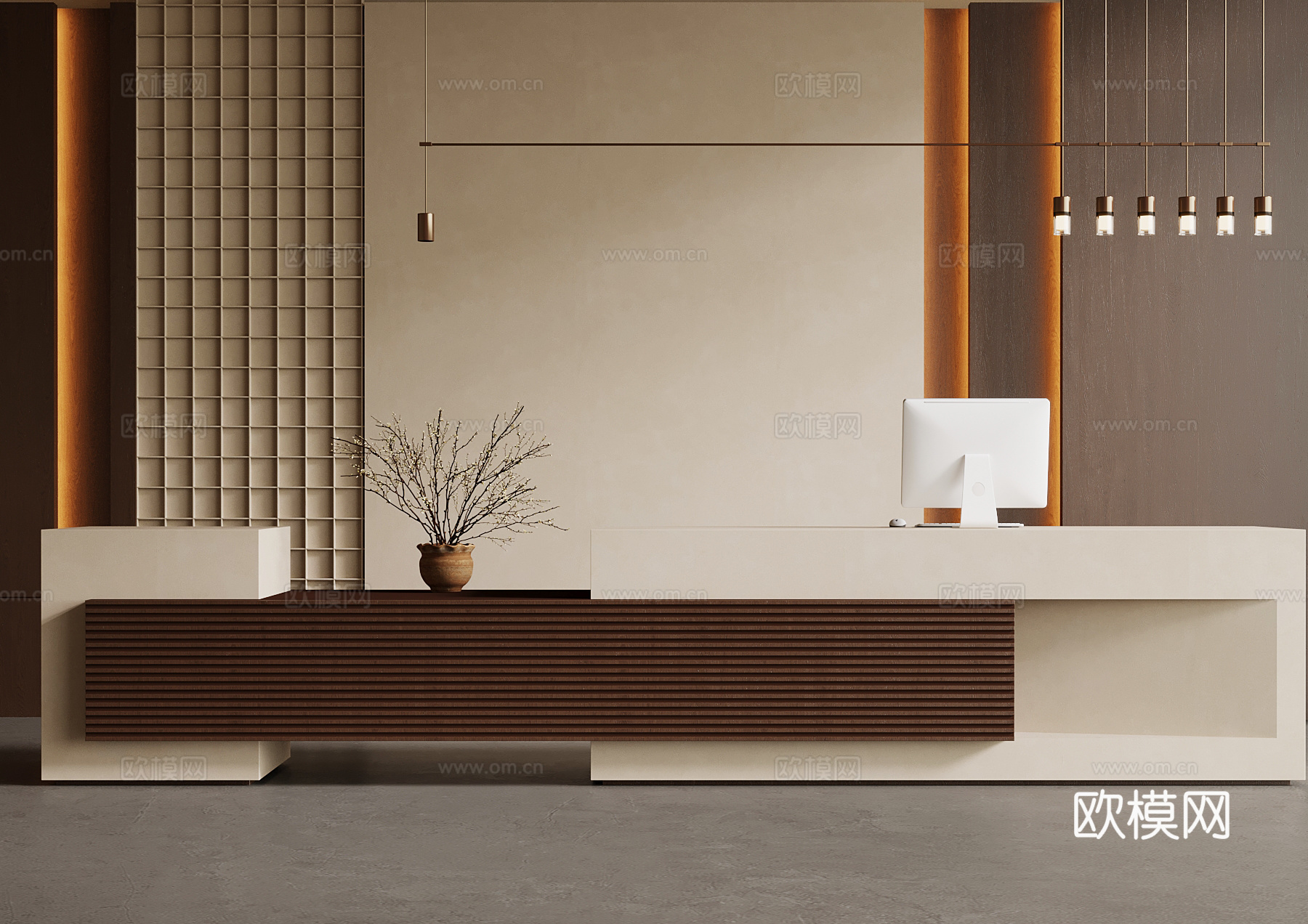 中古风接待台 吧台 背景墙su模型