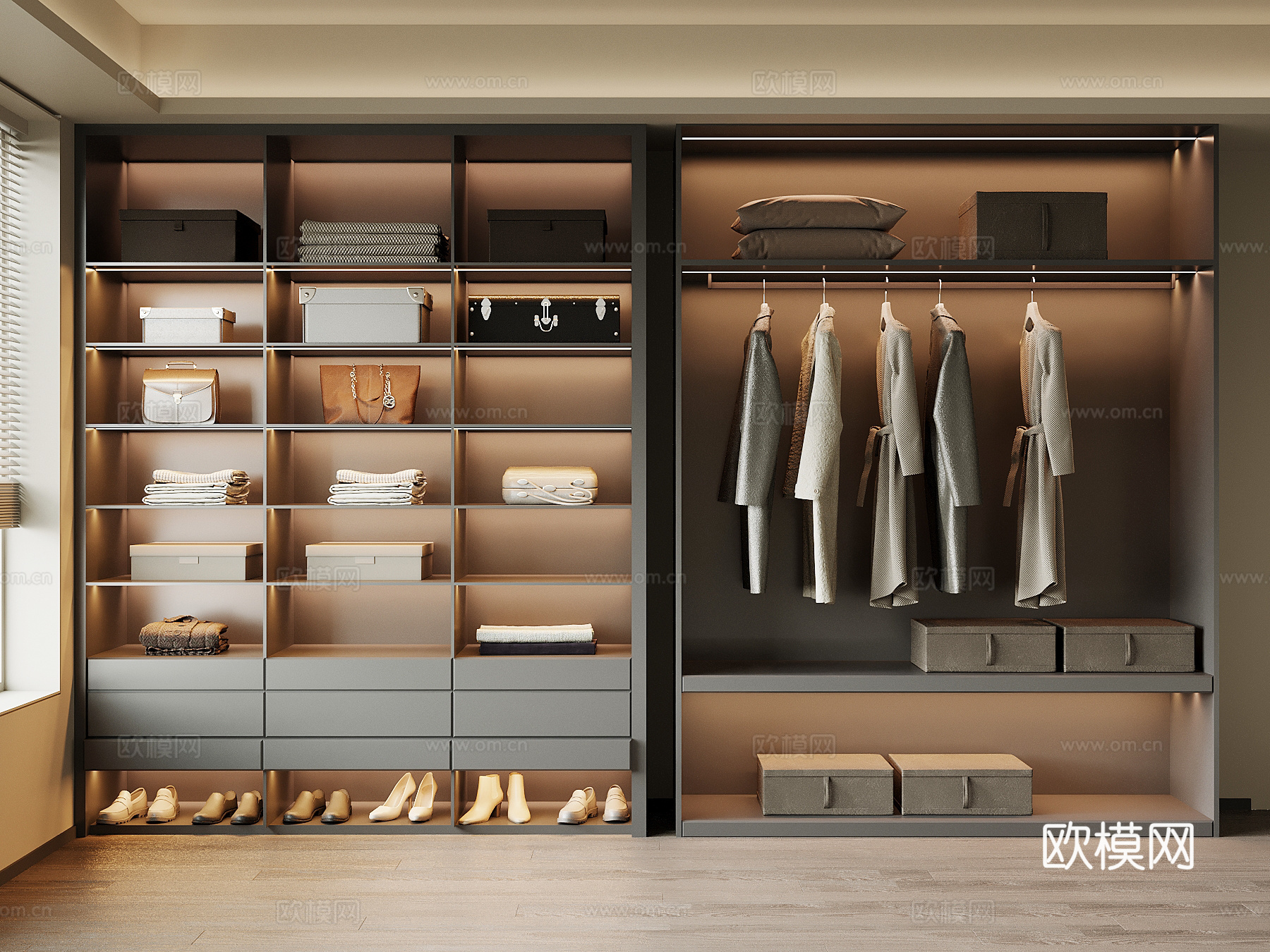 现代衣柜 包箱 衣服su模型