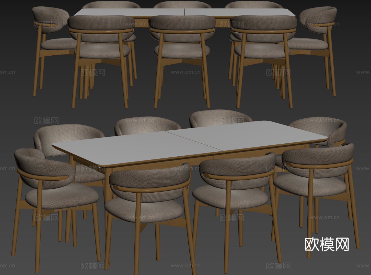 奶油风桌椅组合 餐桌组合 餐桌 长桌 休闲桌椅su模型