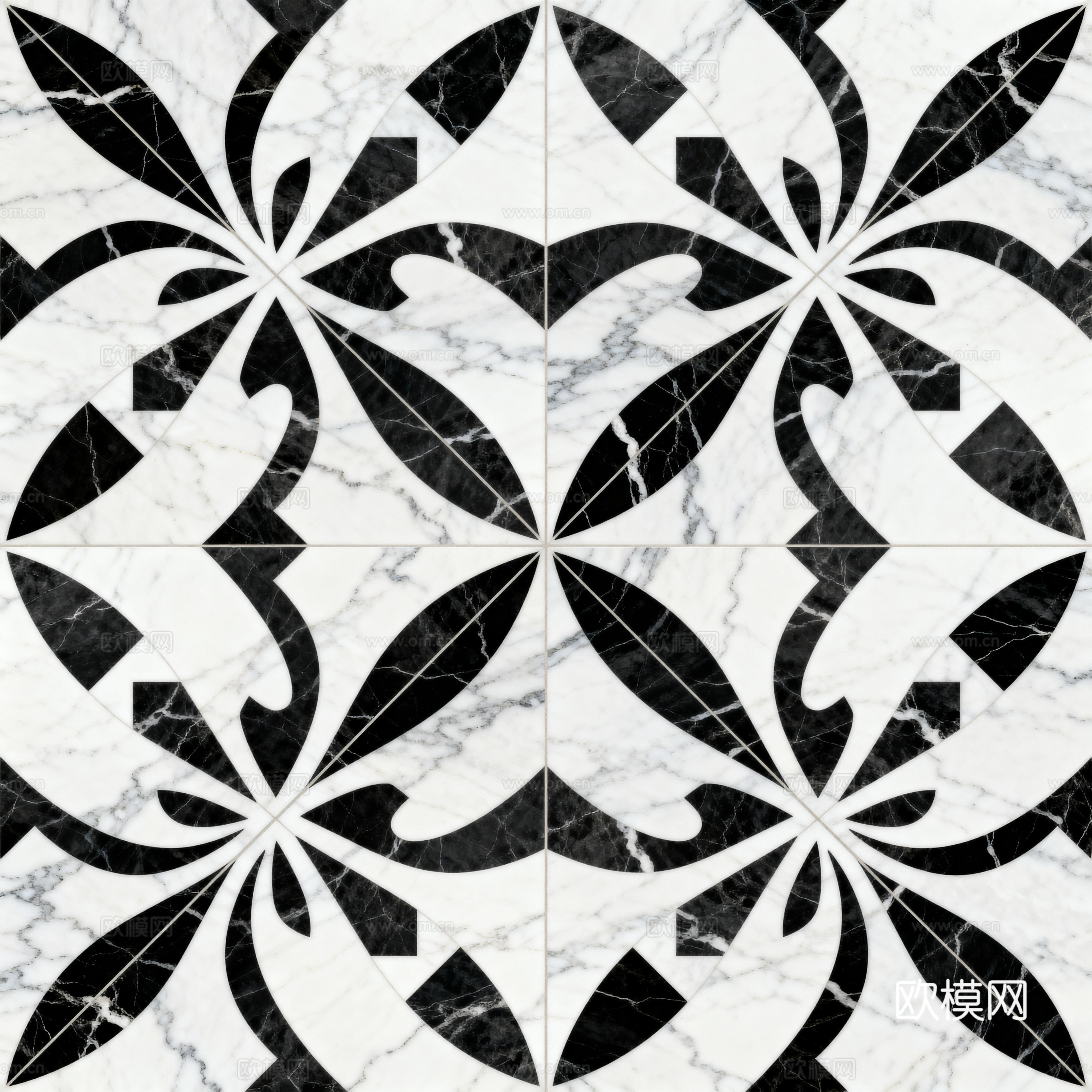 现代简 黑白石材拼花 几何水刀石材拼花地砖 石材马赛克 花砖